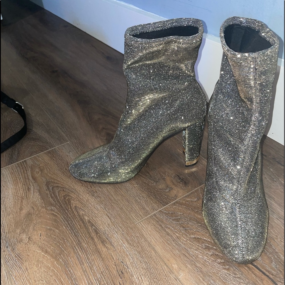 Gold and black heel booties
